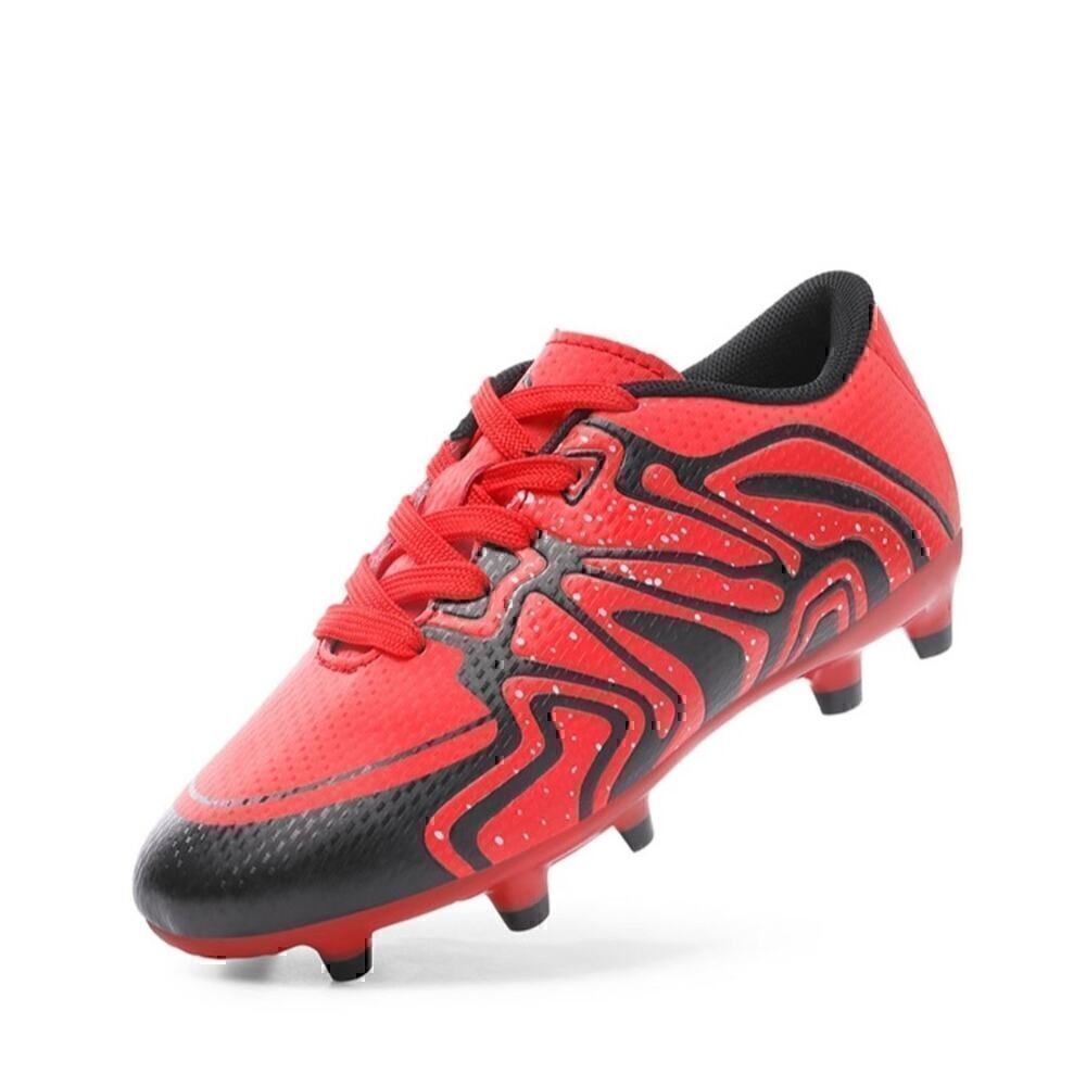 Dream Pairs Youth Soccer Cleats Red Black Swirls/Silver Specks Size US 5